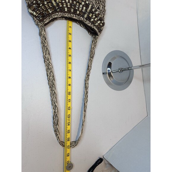 Vintage Sun N San Brown 1986 woven macramé beaded bohemian BoHo shoulder bag - Picture 8 of 12